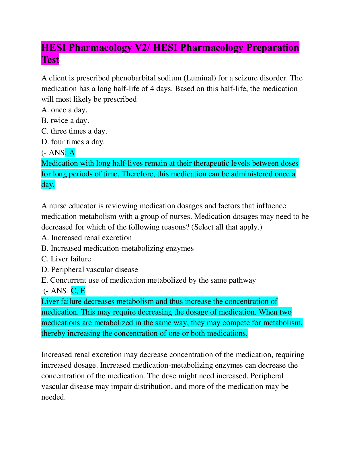 Preview image for HESI Pharmacology V2/ HESI Pharmacology Preparation Test / Latest 2022